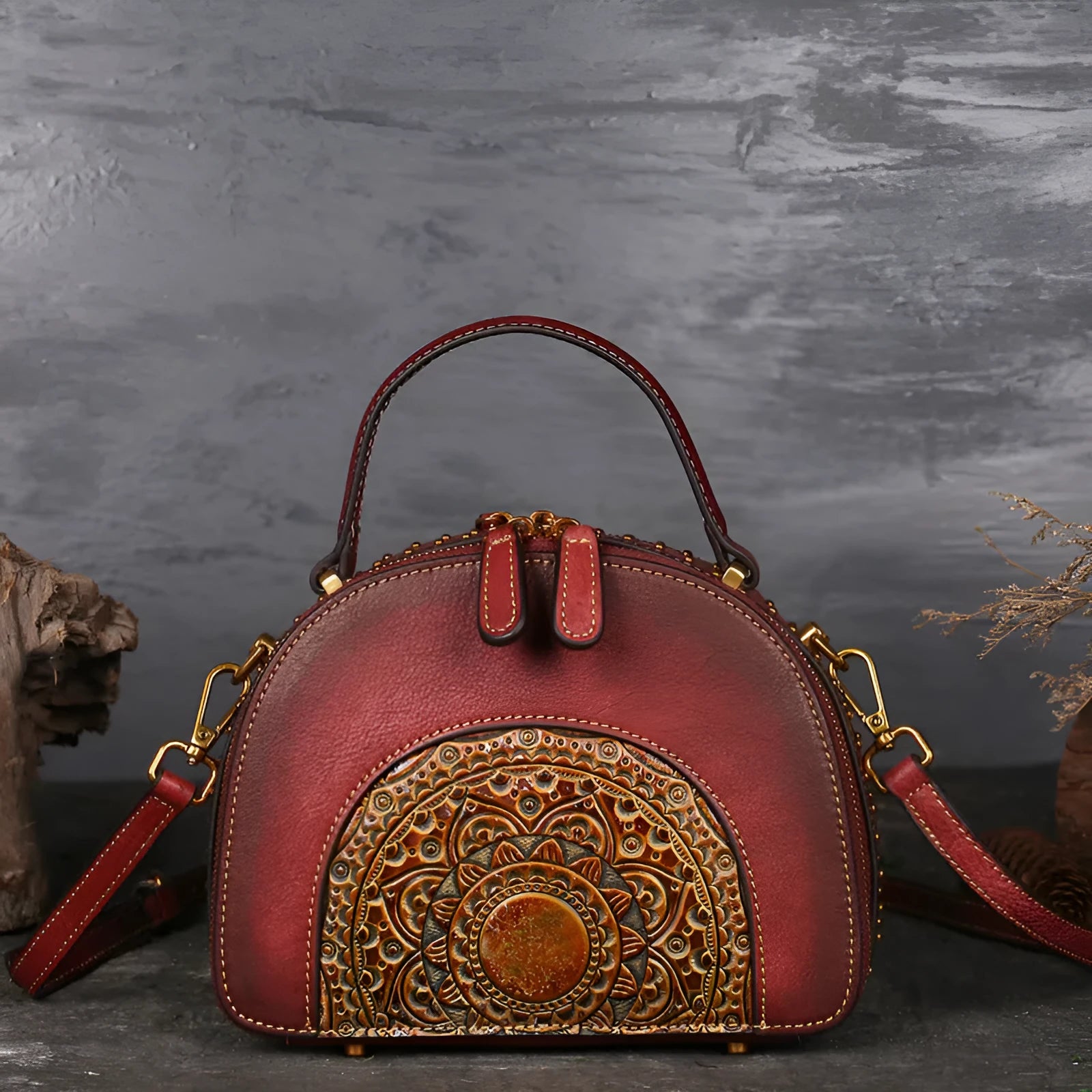Vintage suede cowhide leather handbag with multiple internal compartments in Graphite Ash colour
