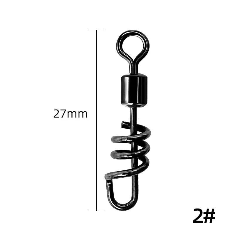 Copper and stainless steel 8-shaped fishing swivel connector in seven different sizes.