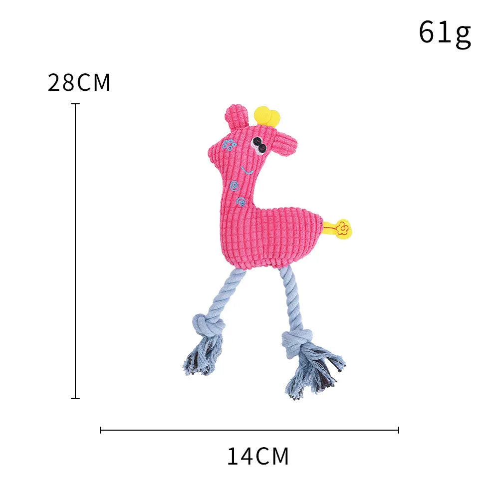 Blue deer shaped plush dog toy with corn grain texture and squeaker inside