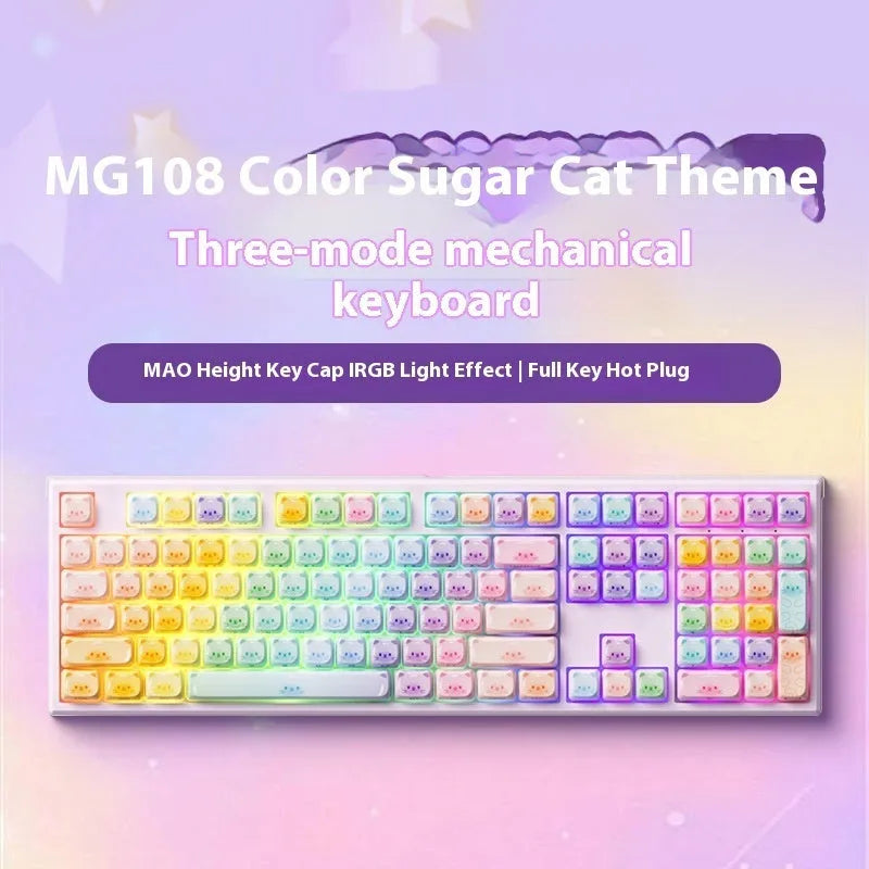 Colored Sugar Cat mechanical keyboard with Bluetooth and Candy Cat colour design