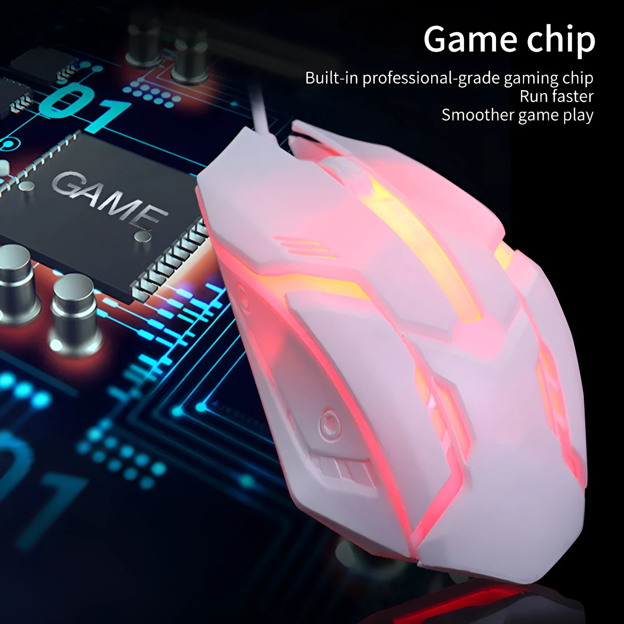 Wired USB mouse with colourful glow effects, 1600 DPI sensor, and 120mm size