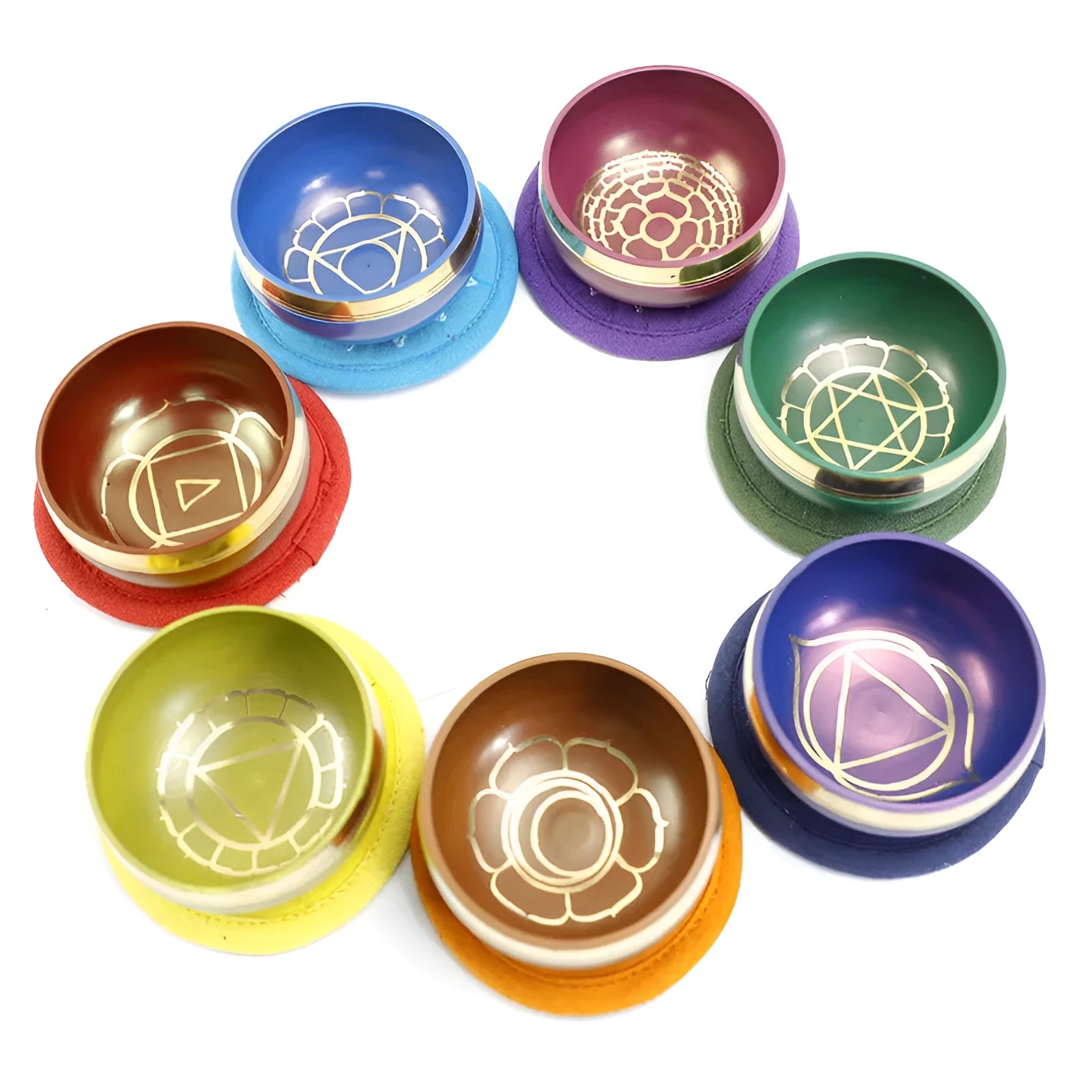 Handmade Himalayan singing bowl in seven colours for meditation and yoga