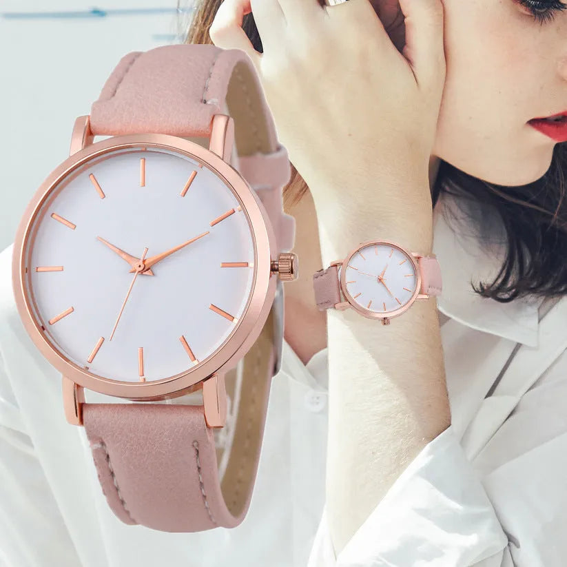 Quartz watch with square alloy case and PU leather strap in various colour options