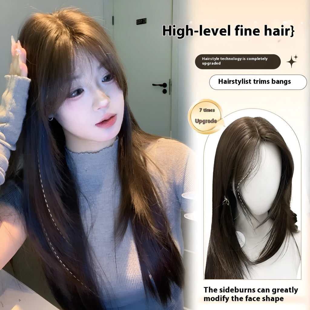 Cold brown women's straight wig with layered cutting and lace front design