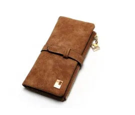 Korean retro matte leather long wallet open showing card slots and coin compartment