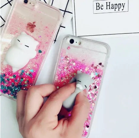 Cat-themed glitter phone case for iPhone models 6, 7, 8, and X.