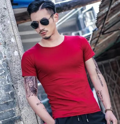 Men's lightweight summer T-shirt in blue, made from 100% polyester bamboo fibre fabric.