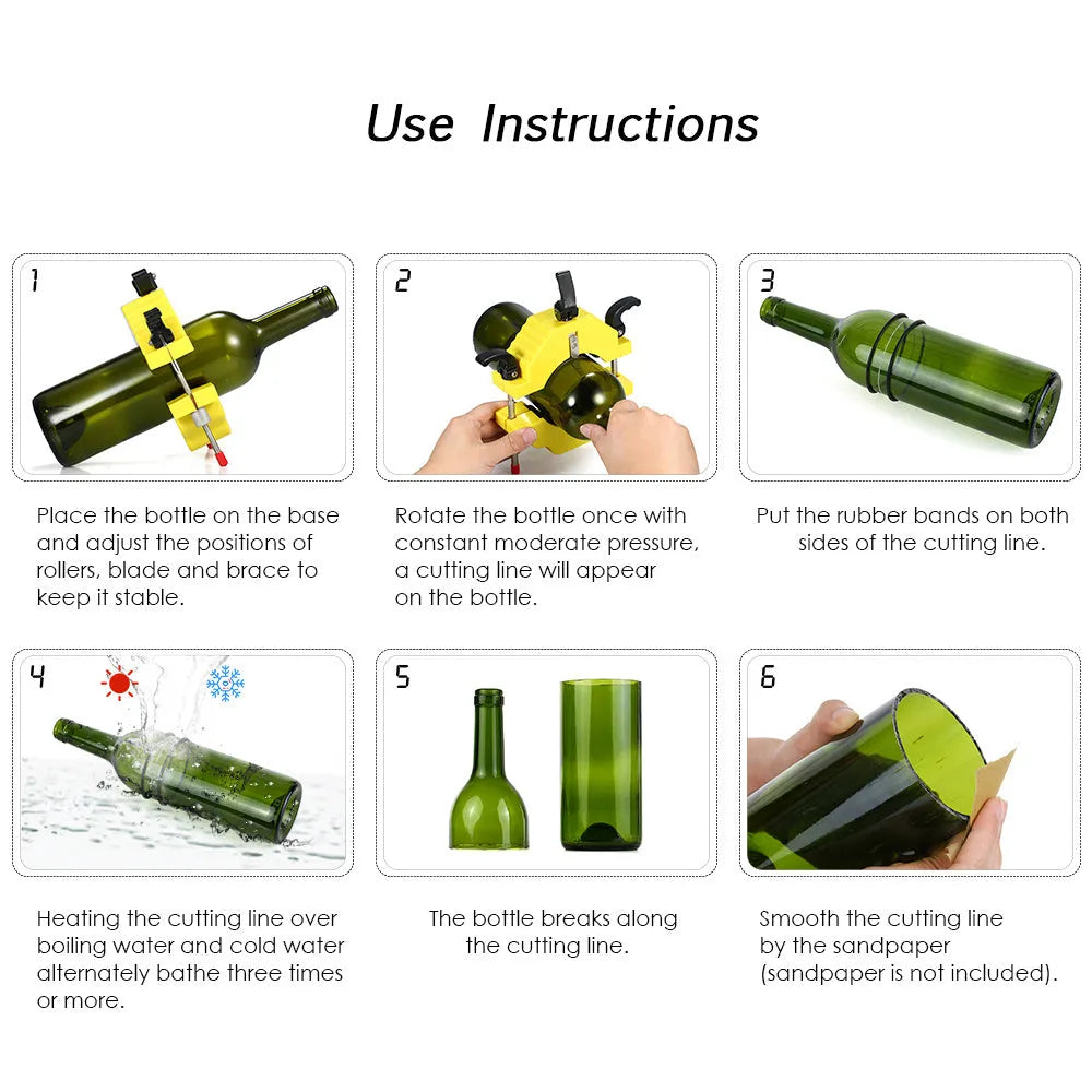 Yellow adjustable glass bottle cutter tool for DIY craft projects with measurement markings