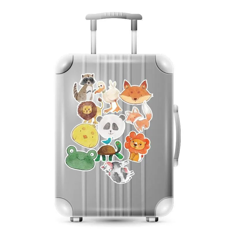 36-piece retro beach sticker set with surf and travel designs on PVC material with matte finish
