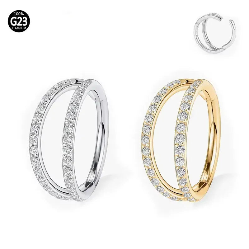 G23 titanium alloy nose ring lip ring earrings with diamond process in steel or gold finish