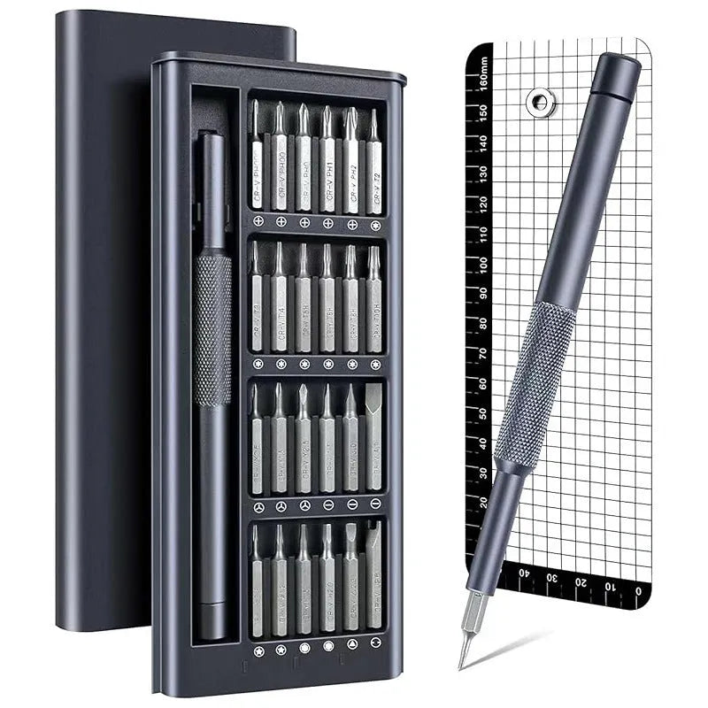 Compact 25-in-one magnetic screwdriver set with chrome vanadium steel shaft and black ABS handle.