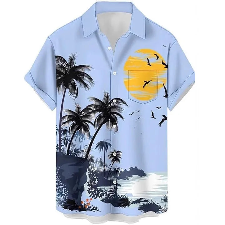 Men's short sleeve camo pattern casual shirt in slim fit with polyester construction