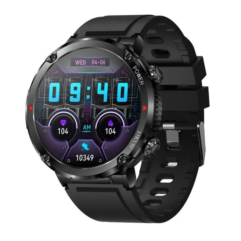 T30 Smart Watch in black on wrist showing display with health stats.