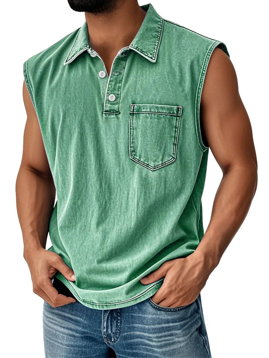 Men's 3D printed polo shirt with button front and short sleeves in loose fit