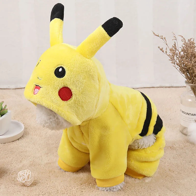 Pet fleece coat in cartoon costume design for cats and dogs, available in sizes XS to XXL