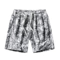 Men's straight-leg corduroy camouflage shorts in black, shown on a model.