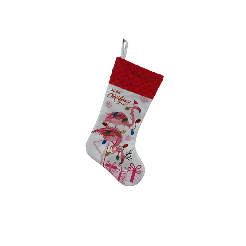 Flamingo-themed cloth Christmas stocking measuring 46 by 28 centimetres