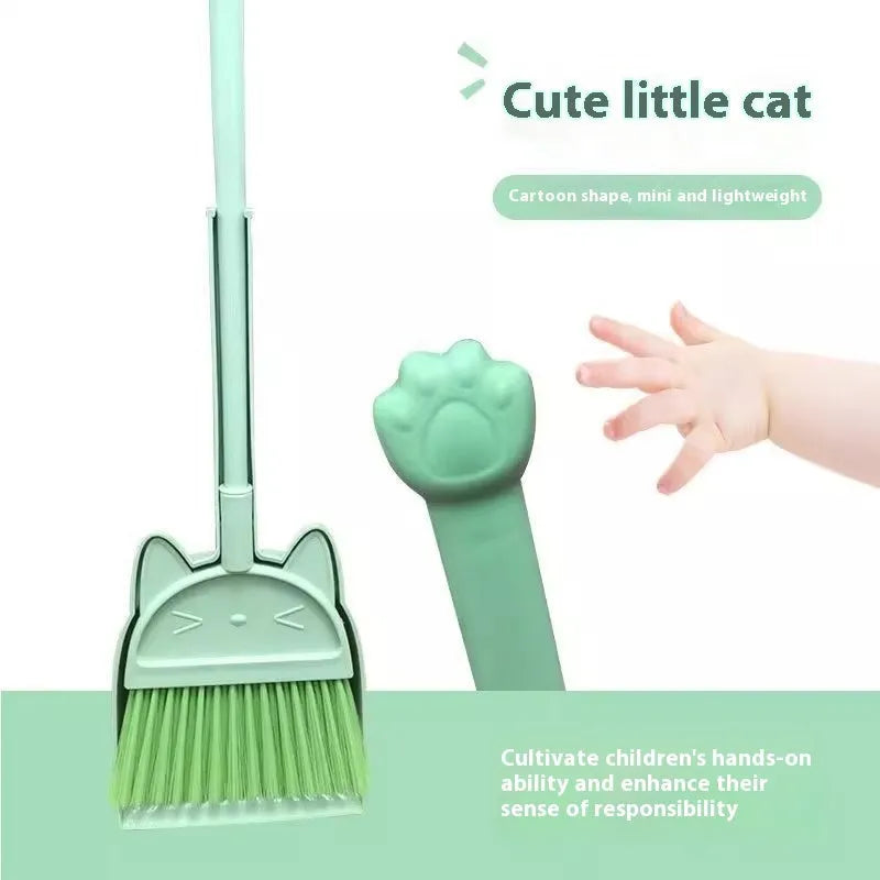 Purple plastic broom and dustpan set with rotating brush head and built-in holder