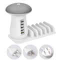 White mushroom-shaped LED lamp with 5-port USB charging dock station for smartphones and tablets