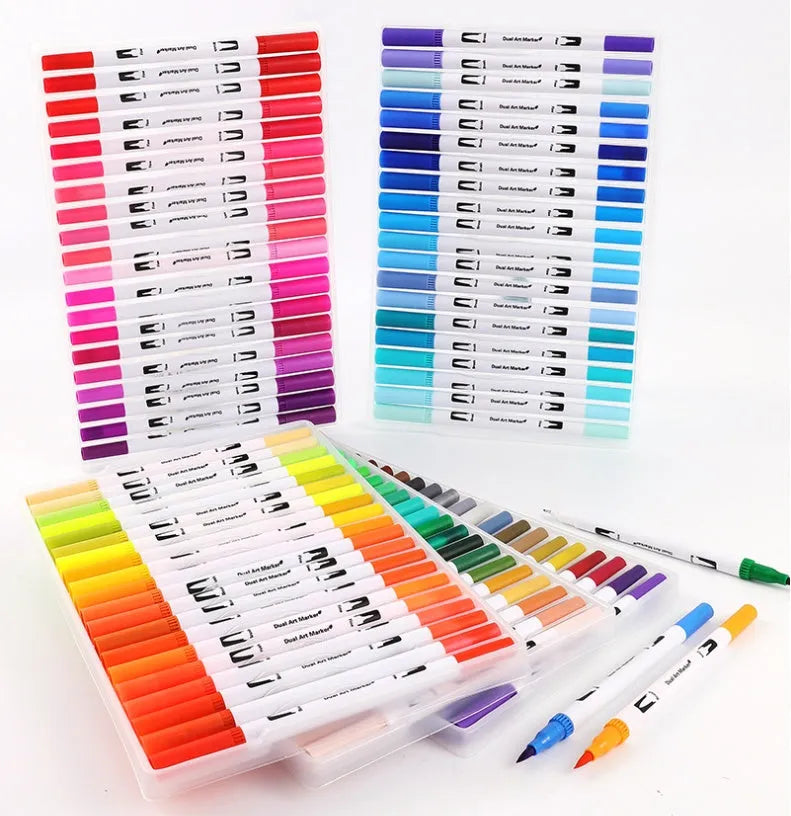 Set of watercolour pens in multiple colours arranged by shade for art and promotional use