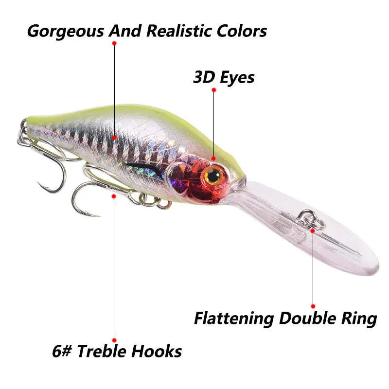Floating Rock Little Fat Man deep diving fishing lure with long tongue board design in multiple colours