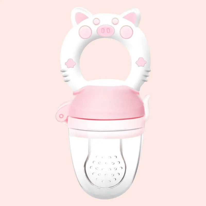 Soft BPA-free silicone baby teether in blue, green, or pink colour, shown in single and three-piece style options.