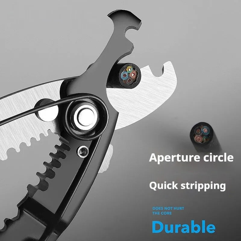Fully automatic wire stripping pliers tool with high carbon steel blades and box-mounted design
