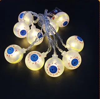 Halloween LED string lights with pumpkin, ghost, and bat pendants in multi-colour light mode