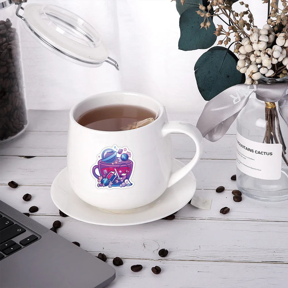 Colourful tea cup graffiti waterproof stickers in Nordic style for sports scooters