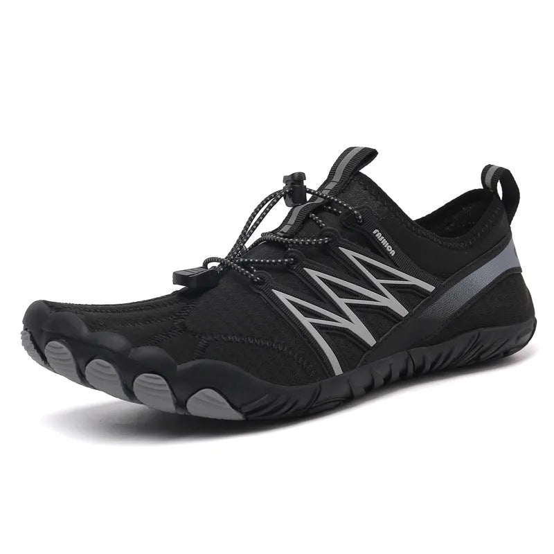 Lightweight striped training sneakers with a mesh upper and non-slip rubber sole in multiple colour options.
