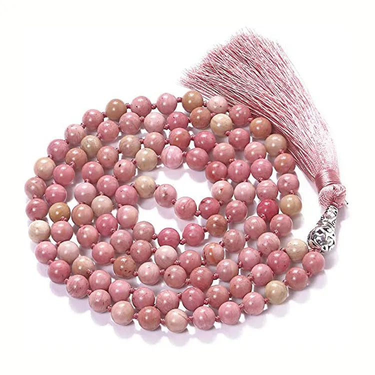 Long colourful agate and stone bead necklace with a geometric tassel, measuring 95-100cm