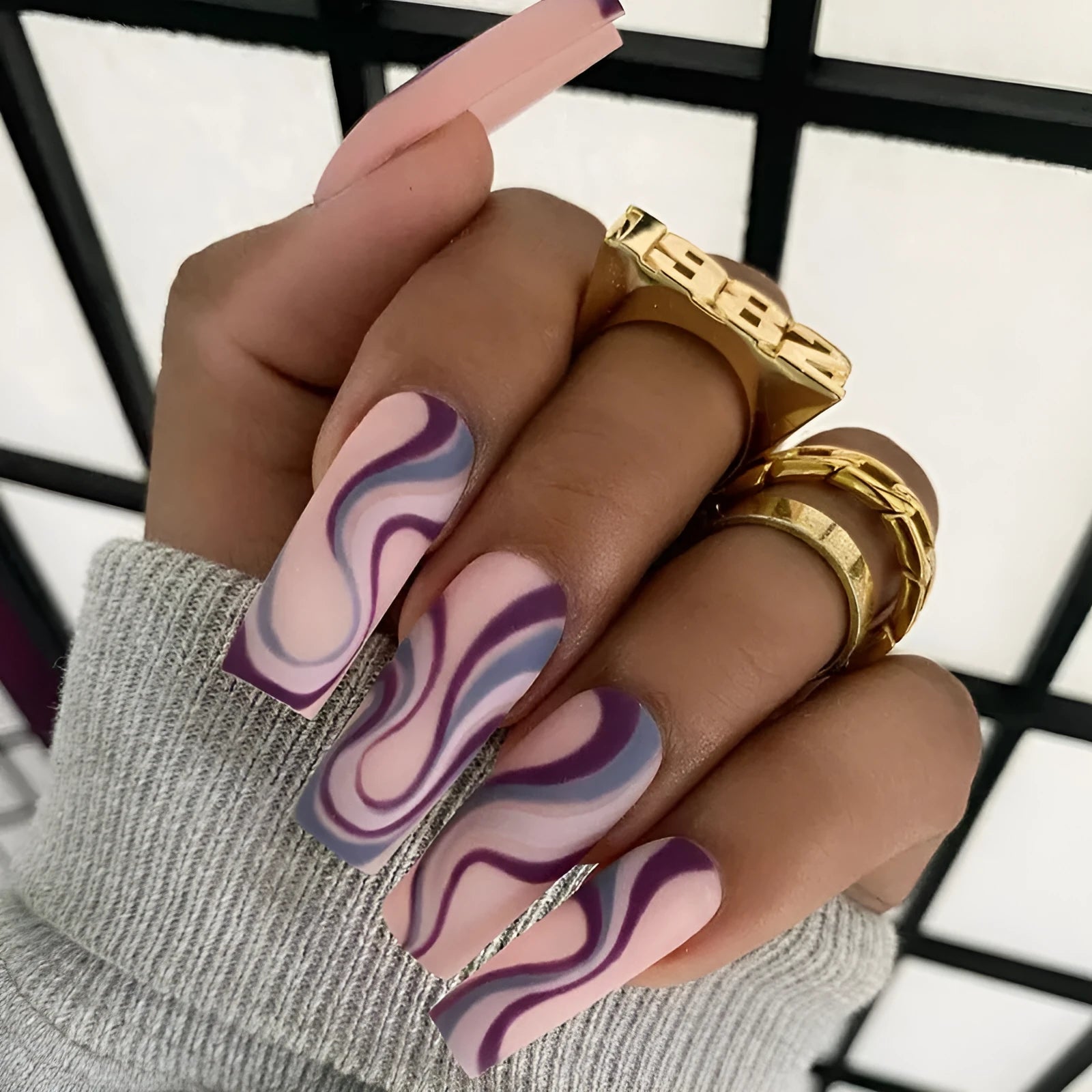 Ballet wave line pattern detachable nail stickers with clear jelly glue packs