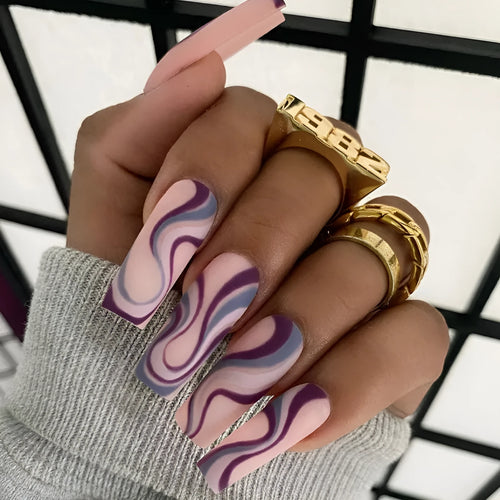 Ballet wave line pattern detachable nail stickers with clear jelly glue packs