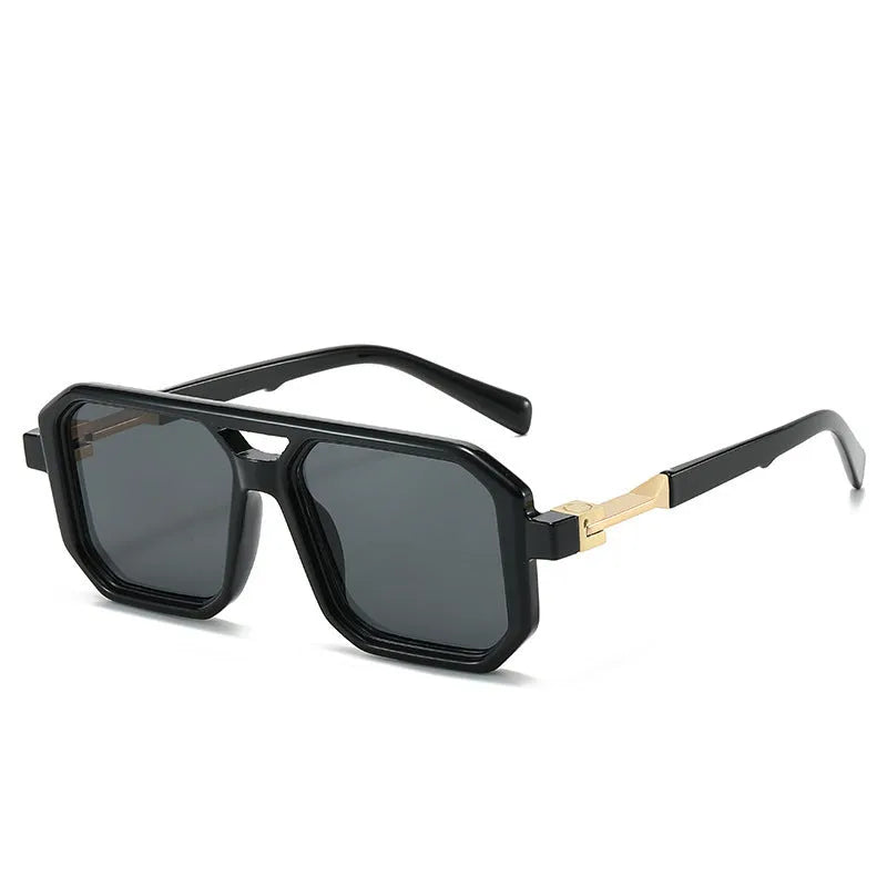 Retro double beam pilot catwalk sunglasses shown in a selection of frame and lens colour options.