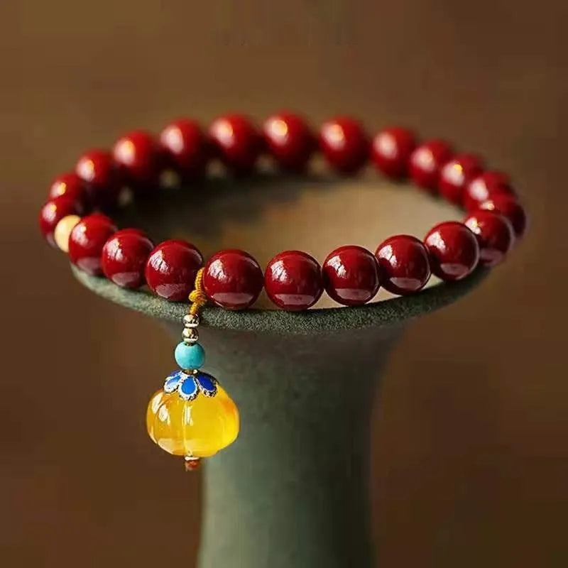 Gold cinnabar wave bracelet with copper beads, national style design