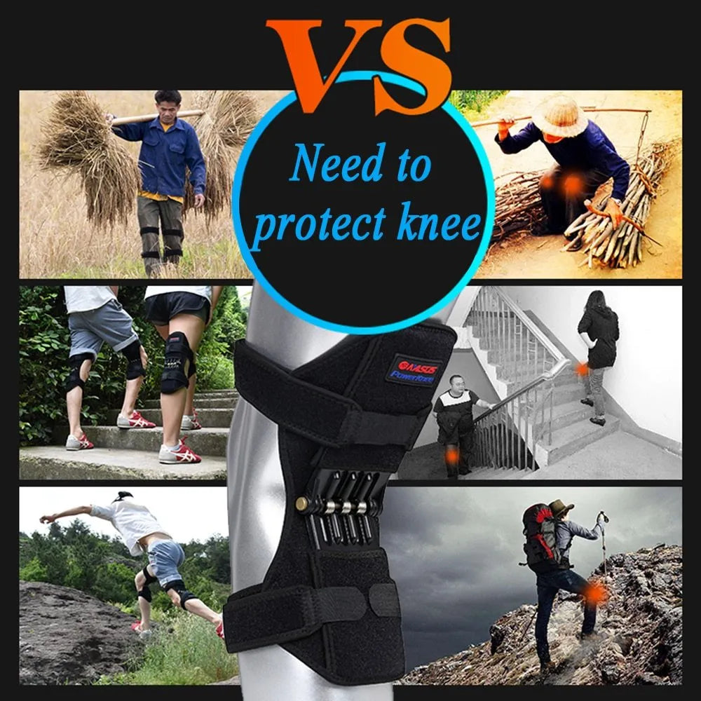 Adjustable spring knee brace support for patella, shown in black colour.