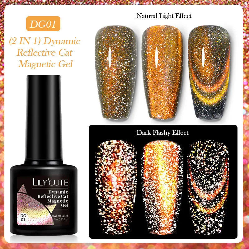 Diamond In The Debris Cat Eye Series UV Gel Nail Polish bottles in six colours with nail glue.