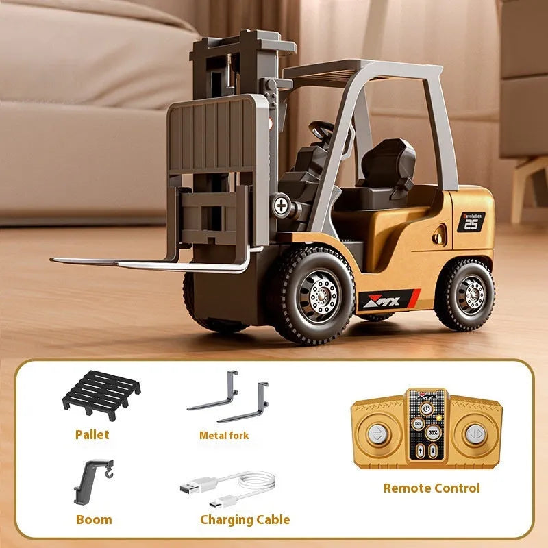 1:64 scale mini alloy forklift toy with remote control and cargo pallet accessories