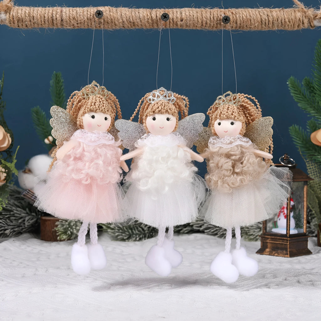 Cloth Christmas angel hair pendant for a girl's high ponytail in white, pink, and khaki styles.