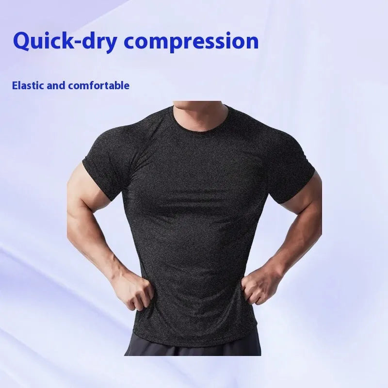 Men's quick-dry polyester short sleeve T-shirt in black, grey, green or pink colours