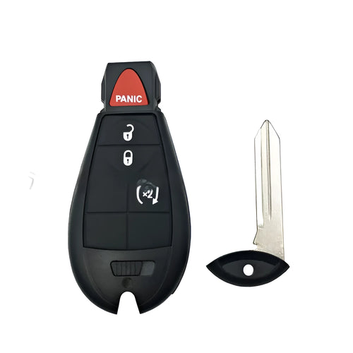 White plastic replacement key shell for Dodge and Chrysler cars, shown with dimensions 85mm by 42mm.