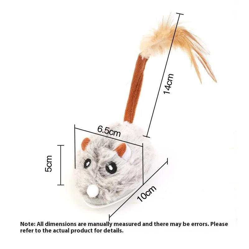 Rechargeable electric cat pole toy with a plush mouse in pink, dark grey, or purple colours on a charging cable.