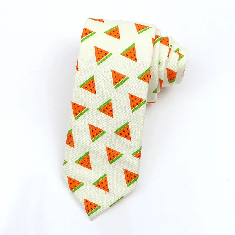 Narrow Korean style cotton bow tie with cartoon print pattern in various colour options