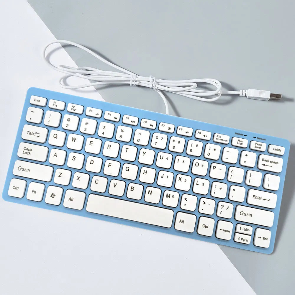 USB wired mini computer keyboard with noiseless keys in four colour options