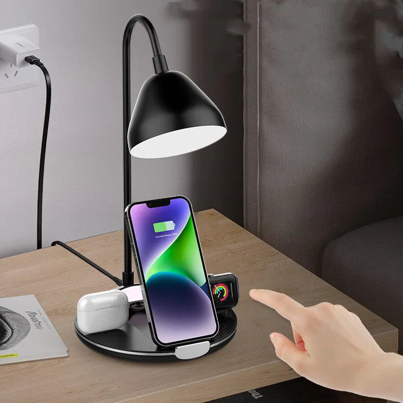 Black magnetic folding wireless charger showing unfolded position with USB cable