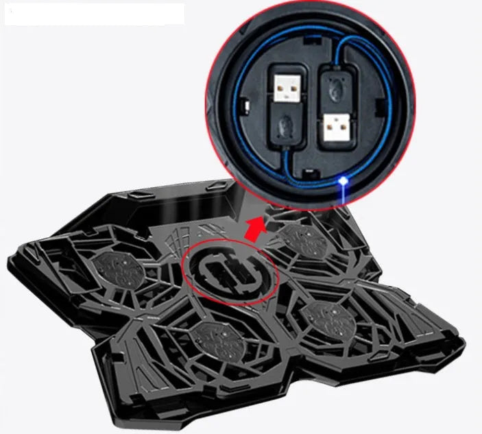 Blue LED computer cooling base with four fans and two USB ports