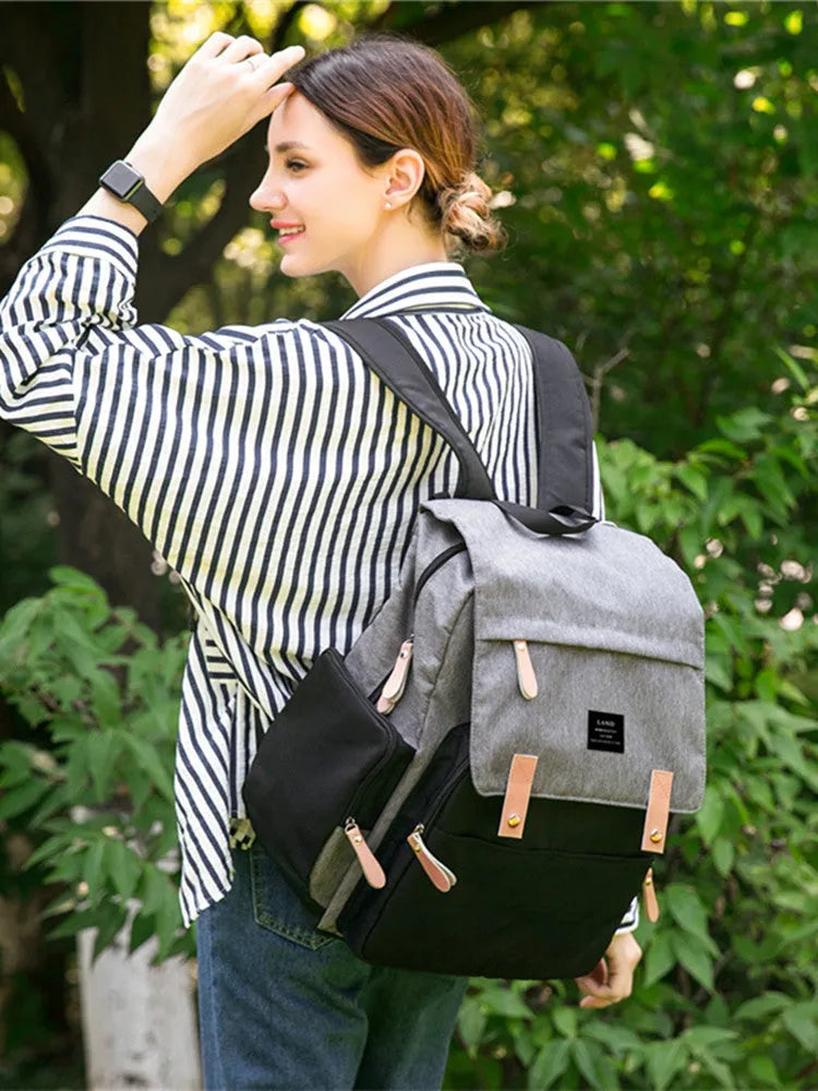 LAND Mommy large Oxford cloth diaper backpack with changing mat in beige colour