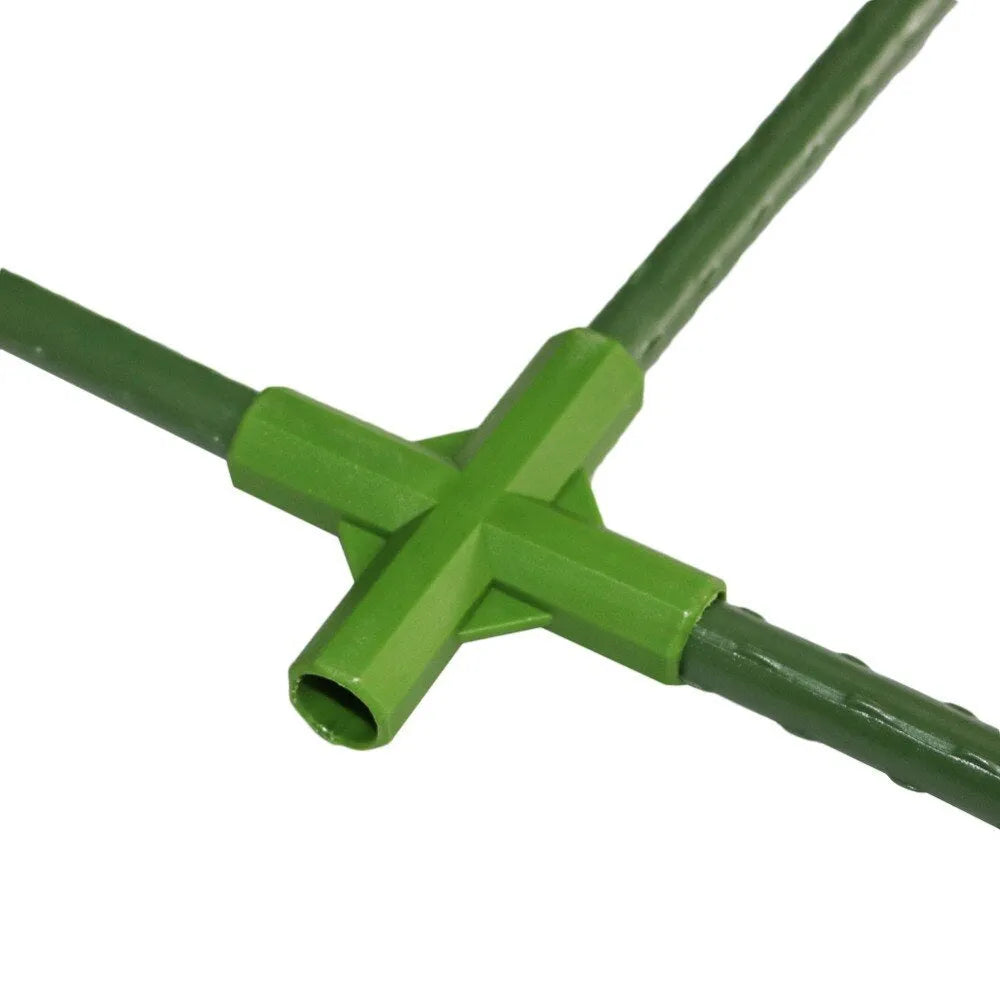 PP plastic three-way and four-way plant support connector joints for 11mm garden poles.