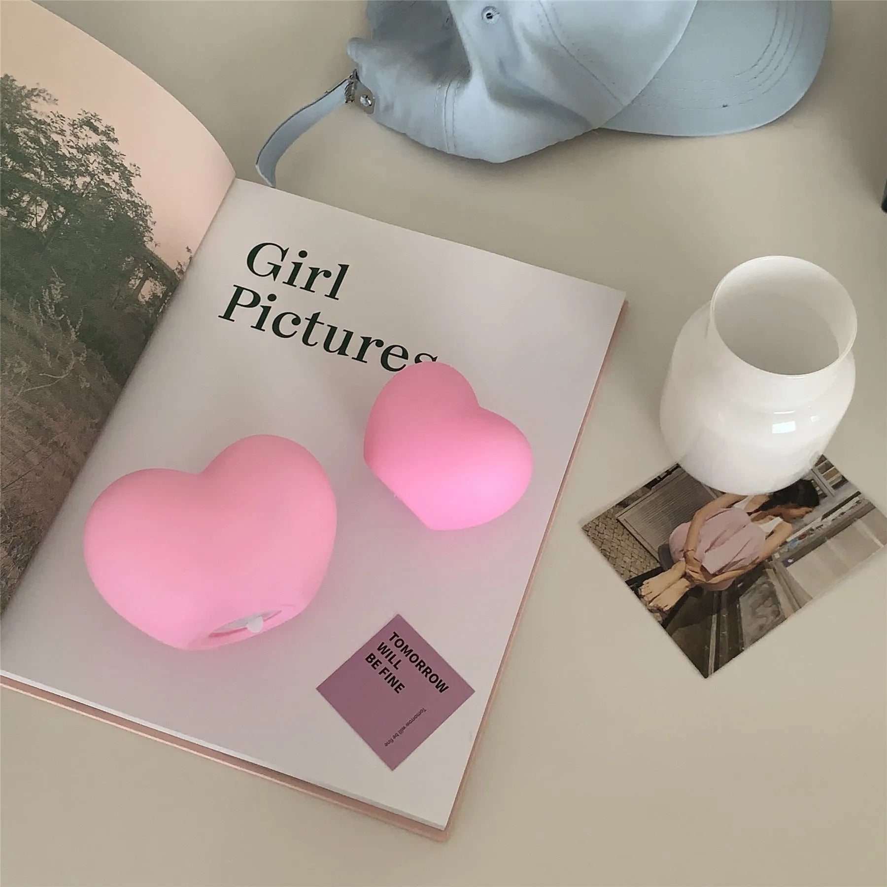 White and pink vinyl atmosphere lamps showing small and large size options for decorative lighting