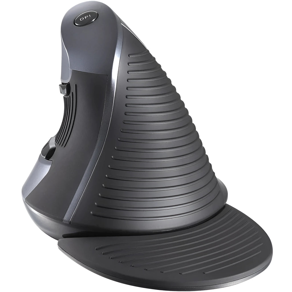 M 618 black and white wireless vertical ergonomic computer mouse showing side profile and button layout
